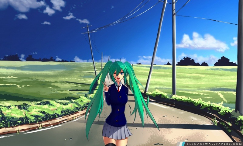 Hatsune Miku Vert Cheveux, Arrière-plans HD à télécharger