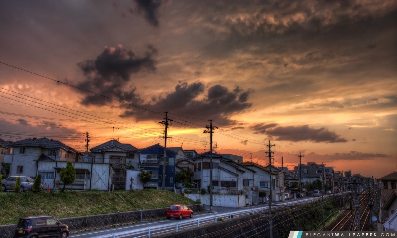 Coucher de soleil, Okazaki, Aichi Prefecture, Japon, Arrière-plans HD à télécharger