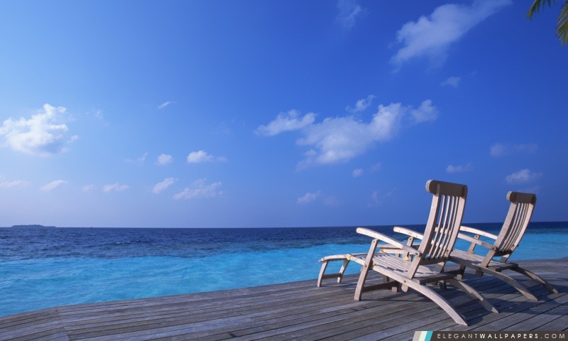 Chaises de toile sur l'île tropicale, Arrière-plans HD à télécharger