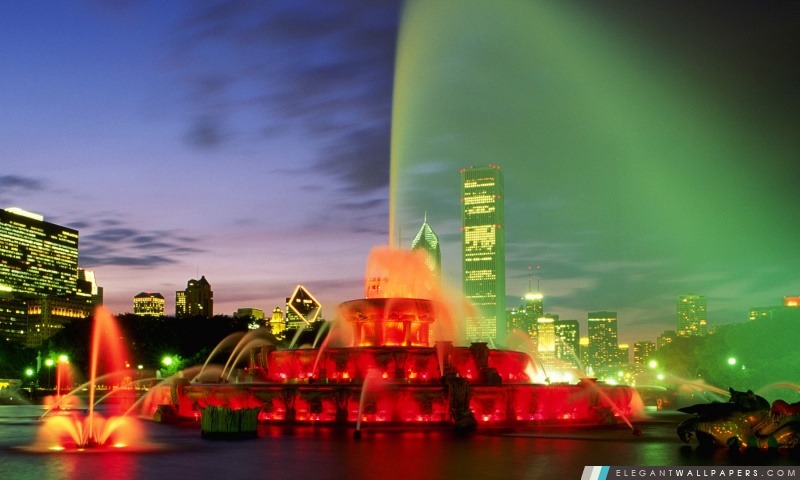 Buckingham Fountain au crépuscule, Chicago, Illinois, Arrière-plans HD à télécharger