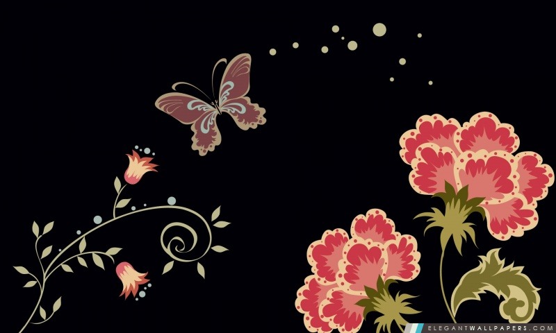 Papillon Et Fleurs Carnation, Arrière-plans HD à télécharger