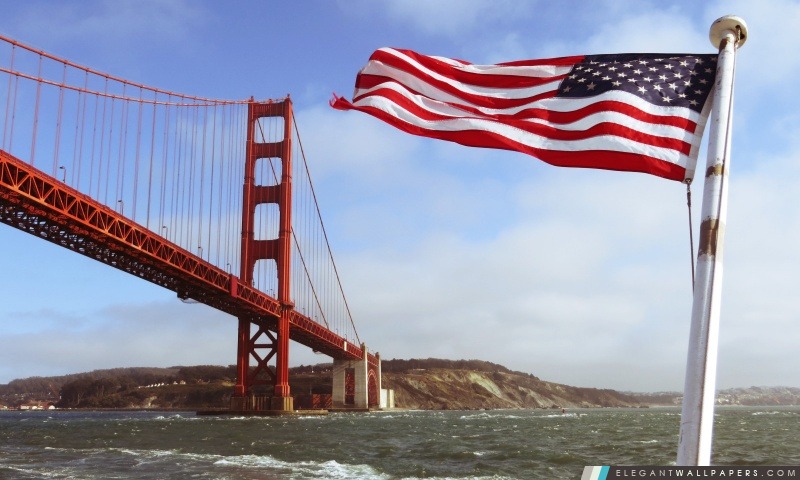 Golden Gate avec le drapeau des États-Unis, Arrière-plans HD à télécharger