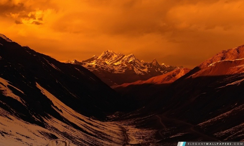 Ciel orange Paysage de montagne, Arrière-plans HD à télécharger