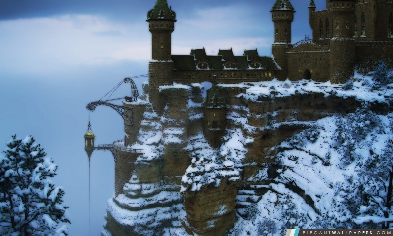 Château sur la montagne d'hiver, Arrière-plans HD à télécharger