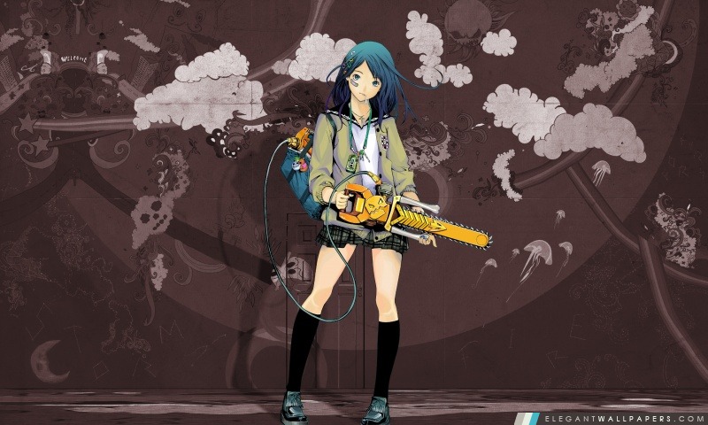 Anime Girl avec la tronçonneuse, Arrière-plans HD à télécharger