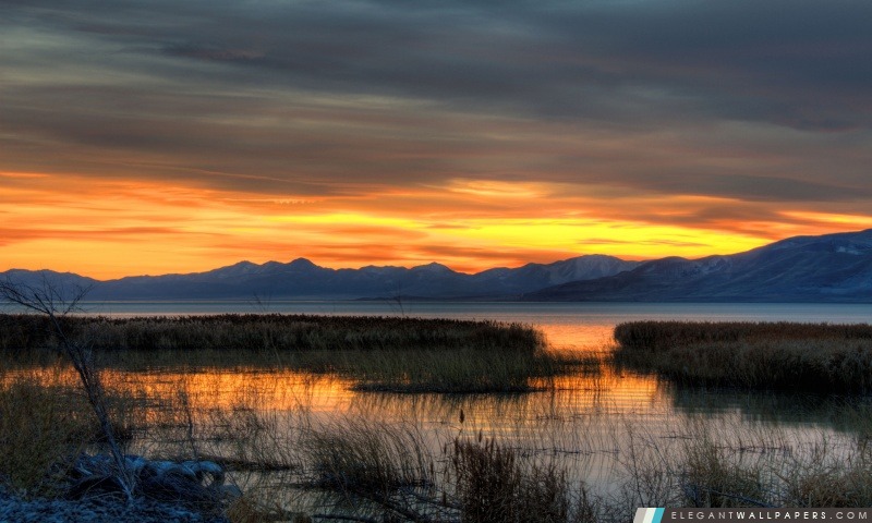 Soirée d'automne, Utah Lake, Arrière-plans HD à télécharger