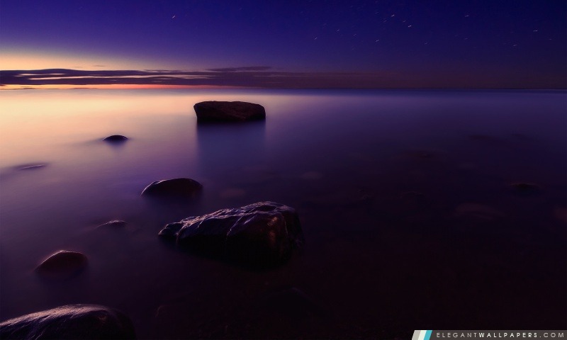 Foggy Shore au coucher du soleil, Arrière-plans HD à télécharger