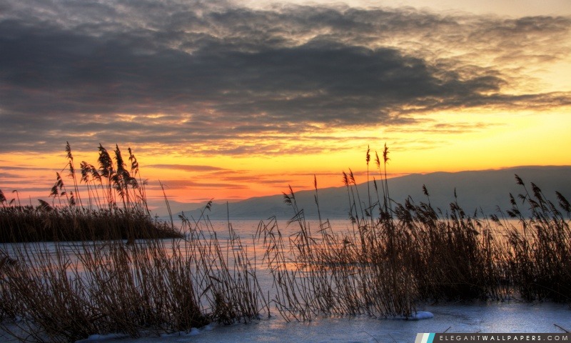 Chilly Coucher de soleil sur le lac glacé Plus Utah, Arrière-plans HD à télécharger