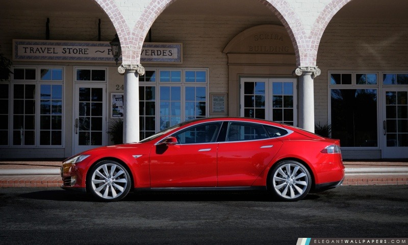 Tesla Model S en rouge, Palos Verde, Californie, Arrière-plans HD à télécharger