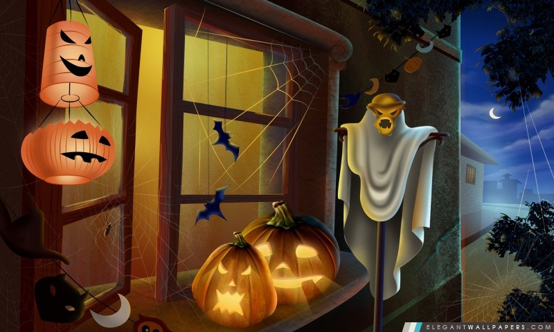 Bats maison fantasmagorique effrayant citrouille araignée Hallowmas Halloween, Arrière-plans HD à télécharger