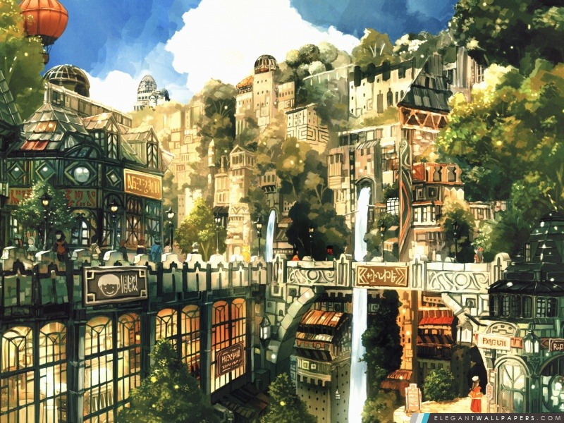 Anime Ville Peinture, Arrière-plans HD à télécharger